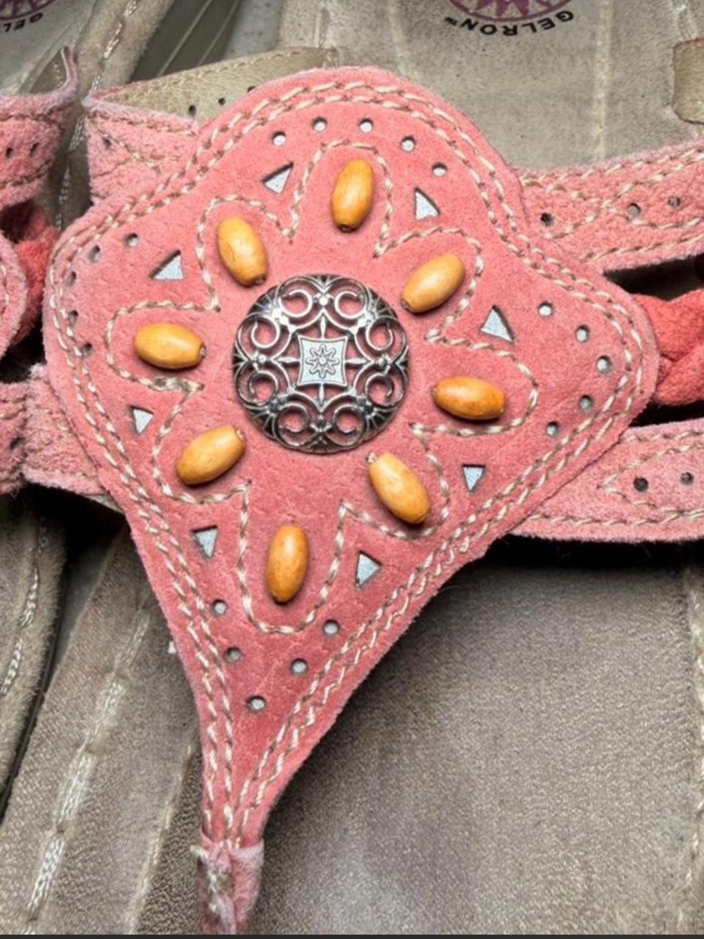 Earth Spirit Women’s 7.5 Pink Leather Beaded Boho Thong Sandals Gelron Comfort - Picture 2 of 7